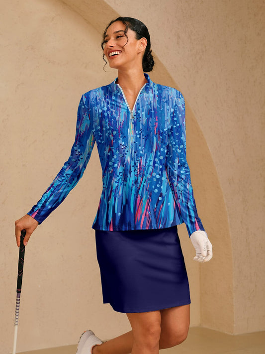 Inked Skins Zijdezachte Ruffle Golfshirt met Kwartrits UPF50+