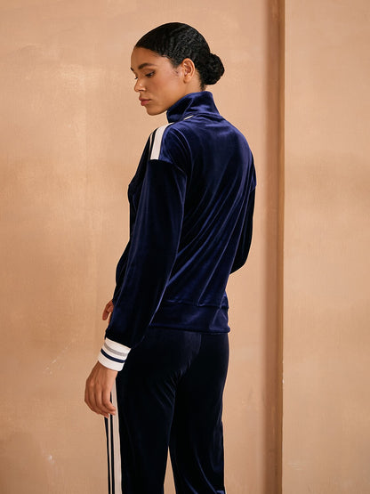 UltraSoft Velour Long Sleeve Striped Quarterzip Sweatshirt
