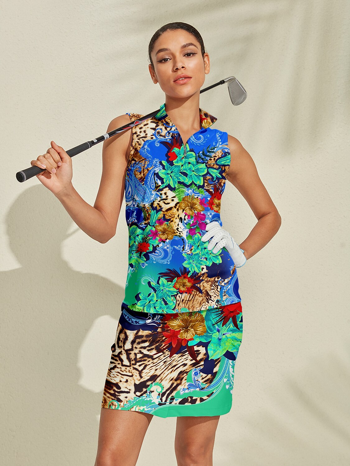 Hyped-up Tropical Golf Shirt Quarterzip UPF50+