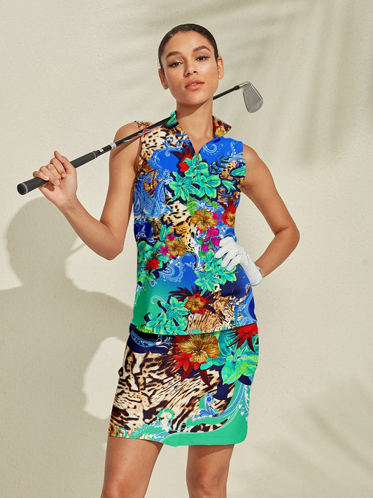 Hyped-up Tropical Golf Shirt Quarterzip UPF50+