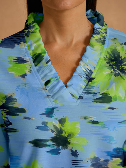 Botanical Energy Long Sleeve Ruffle V-Neck Sweatshirt