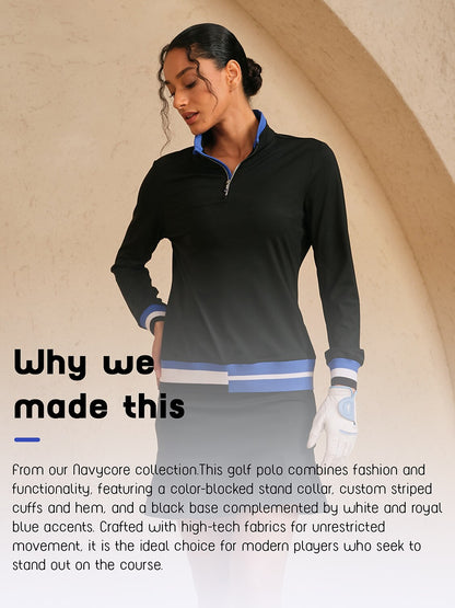 Navycore Color Block Ribbed Golf Shirt Quarterzip UPF50+