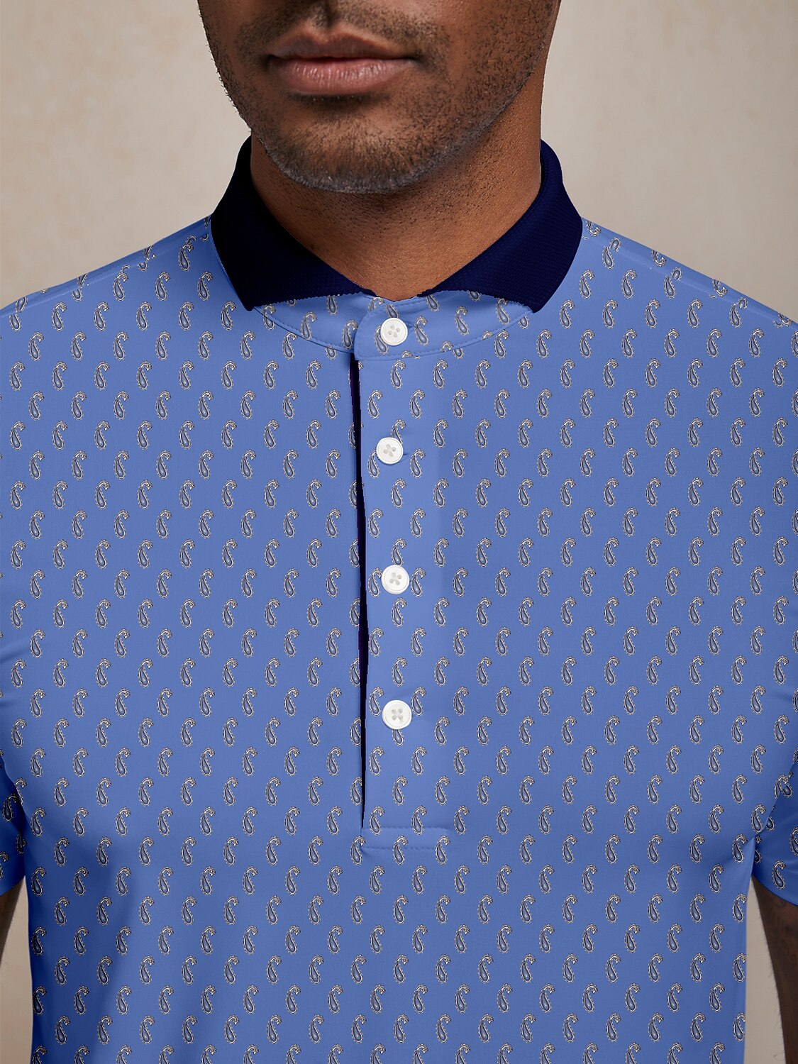 Playful Nautical Men's Ribbed Collar Polo Top UPF50+