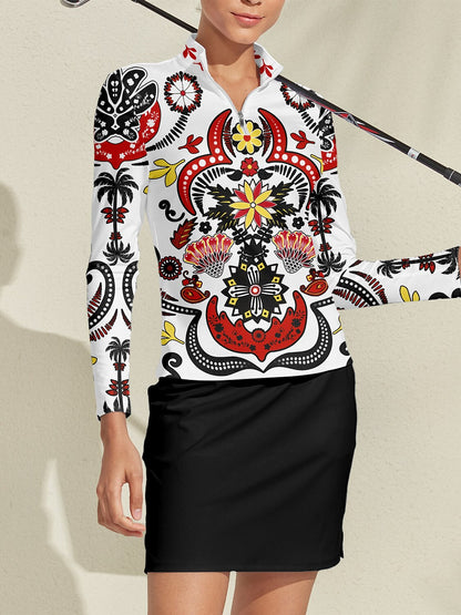 Hyped-up トロピカル ゴルフシャツ クォータージップ UPF50+