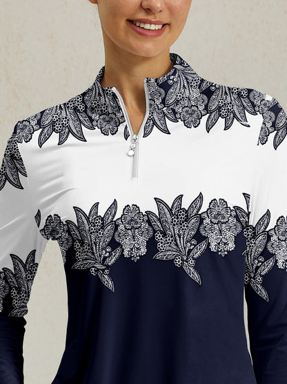 Botanical Energy Silky Ruffle Golf Shirt Quarterzip UPF50+