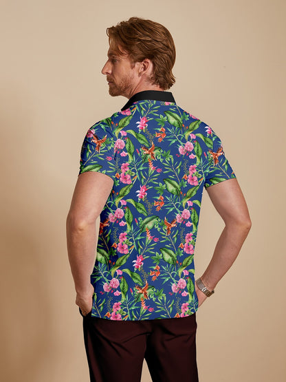 Botanical Energy Men's Ribbed Collar Polo Top UPF50+