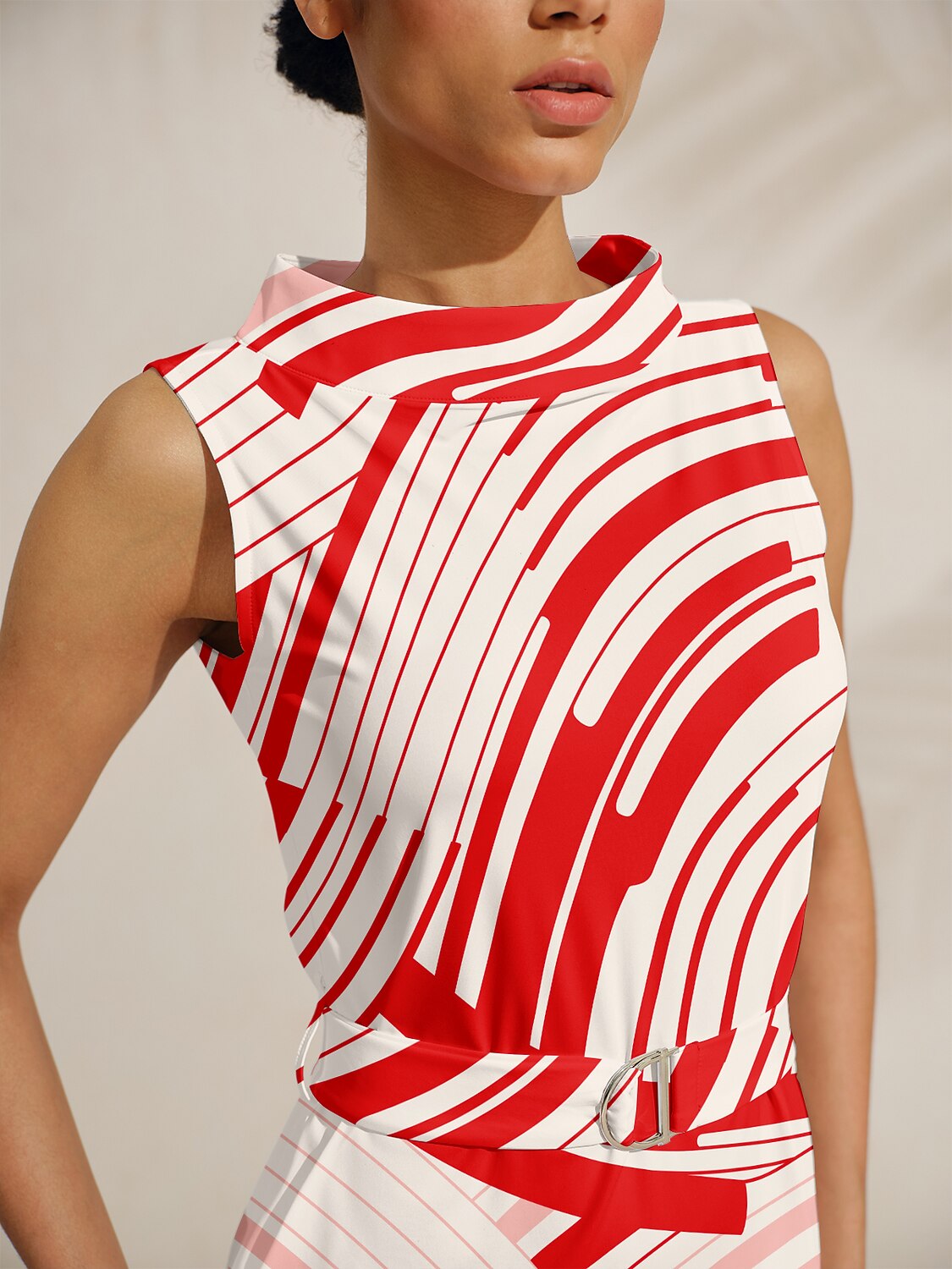 Playful Nautical Sleeveless Boat Neck Belt 36.5 Inch Dress