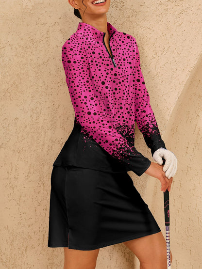 Inked Skins Silky Ruffle Golf Shirt Quarterzip UPF50+