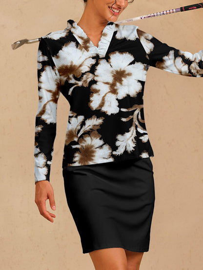 Inked Skins ラッフルVネックシルキーポロトップ UPF50+