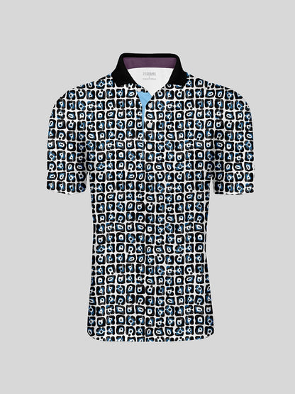 Playful Nautical Men's Ribbed Collar Polo Top UPF50+