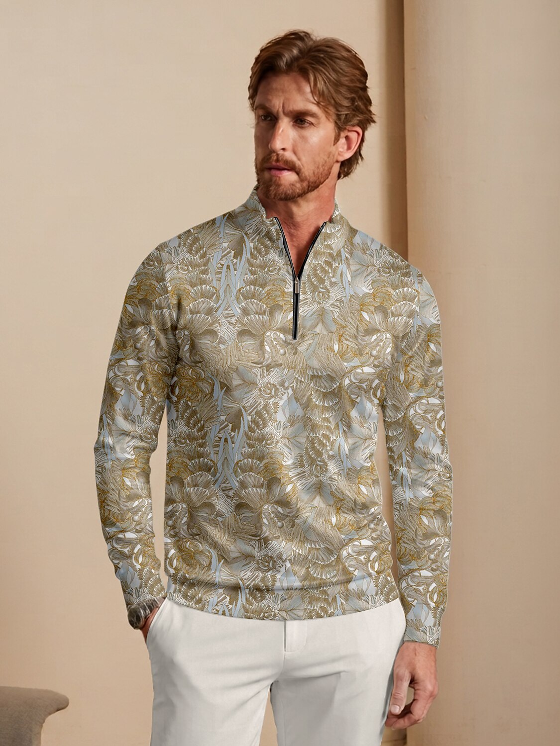 Hyped-up Tropical Men's Golf Shirt Quarterzip UPF50+