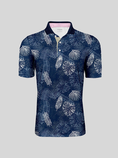 Hyped-up Tropical Men's Ribbed Collar Polo Top UPF50+