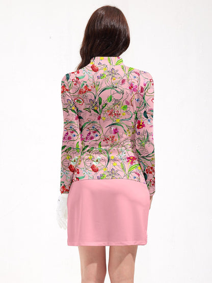 Langärmliges Damen Poloshirt mit UPF50+ und botanischem Reißverschluss