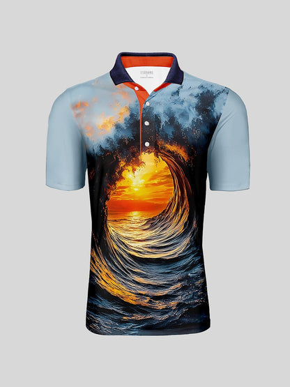 Playful Nautical Men's Ribbed Collar Polo Top UPF50+