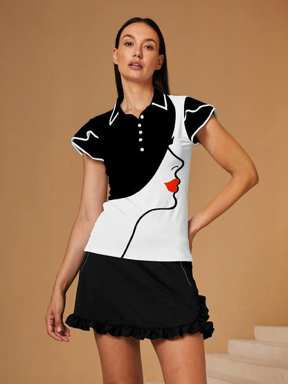 90년대 그런지 러플 소매 폴로 탑 UPF50+