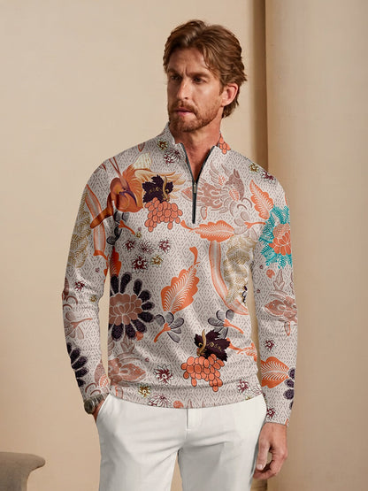 Hyped-up Tropical Men's Golf Shirt Quarterzip UPF50+