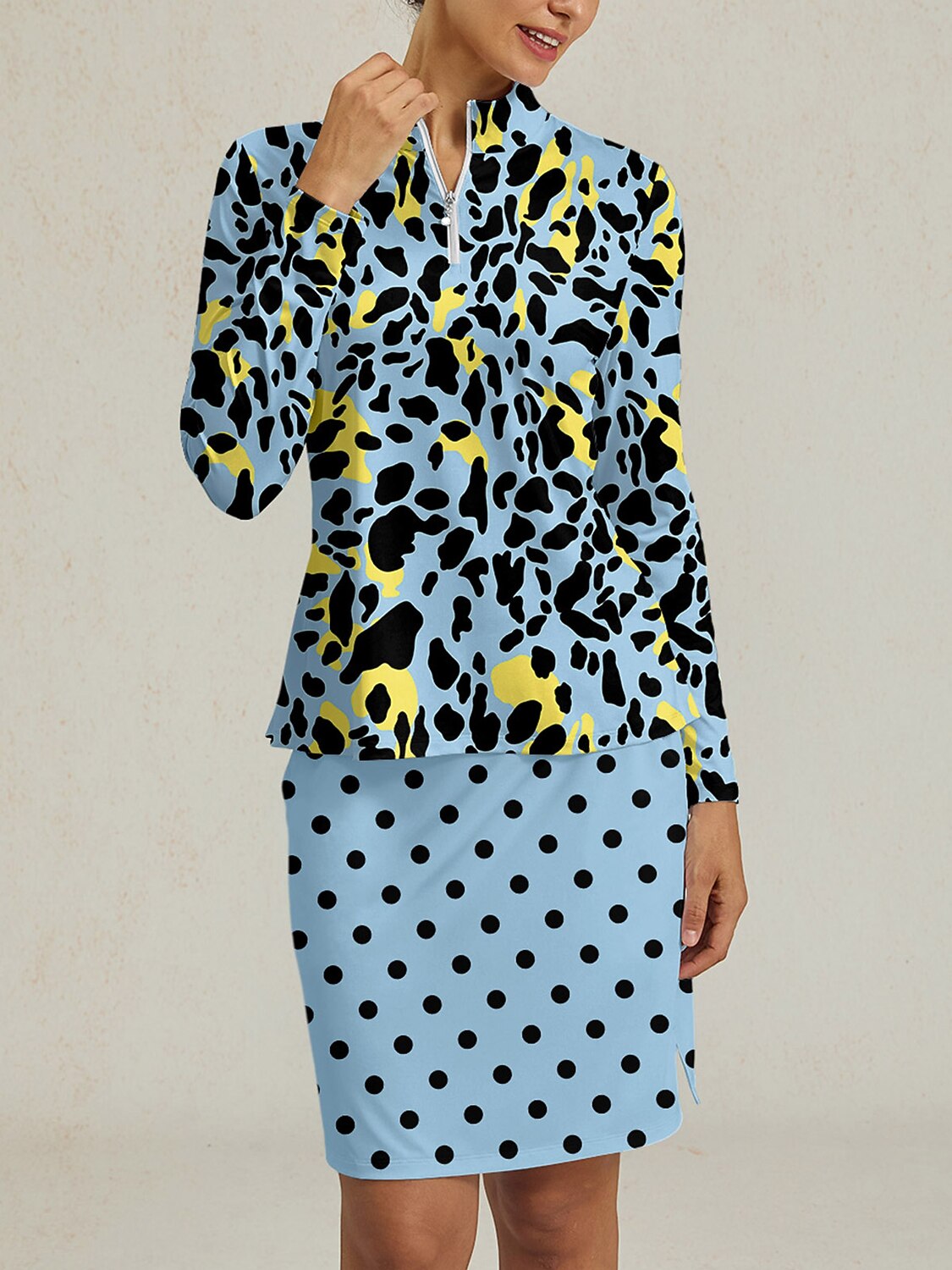 ワイルドライフパーティー シルキーラッフル ゴルフシャツ クォータージップ UPF50+