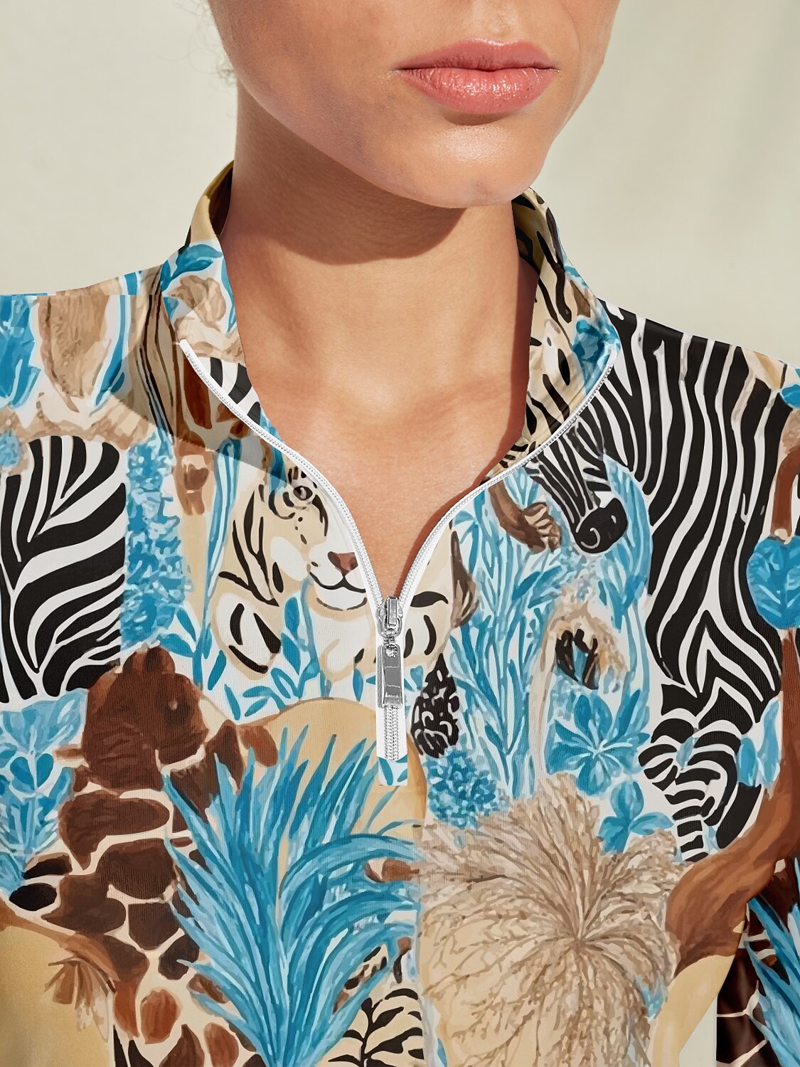 Wildlife Party Silky Golf Shirt Quarterzip UPF50+