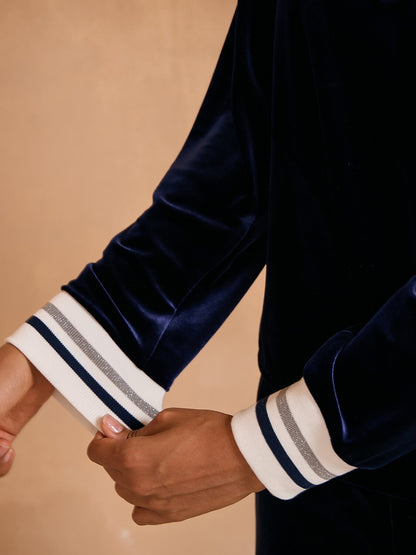 UltraSoft Velour Long Sleeve Striped Quarterzip Sweatshirt